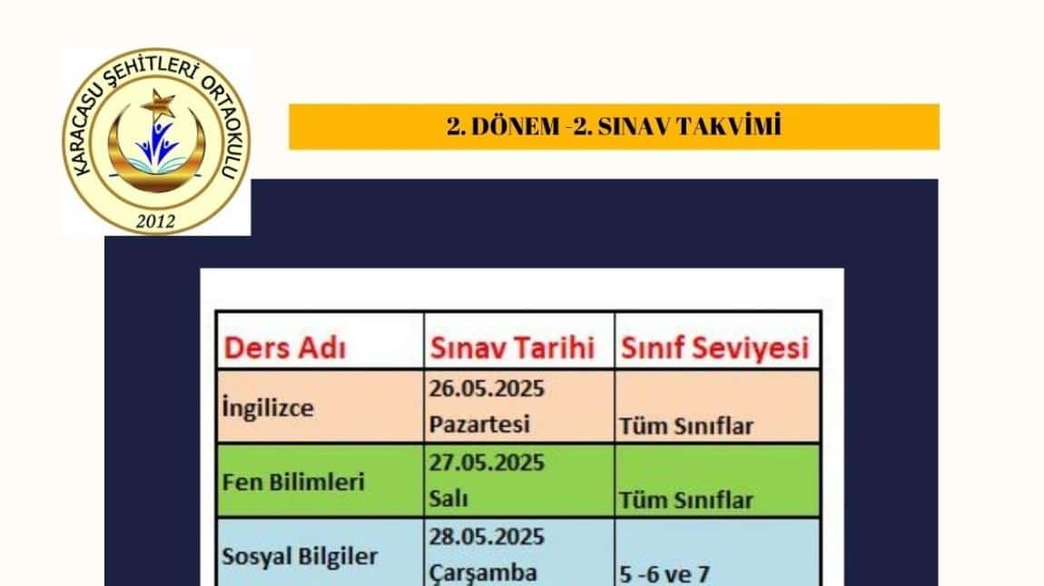2.Dönem 2.Sınav Tarihleri